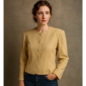 Vintage Highland Queen Cream Wool Cashmere Blend Blazer | Made in Canada Size M